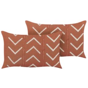 Lot de 2 coussins ALBIUM Coton 55 x 35 cm Géométrique Impression en bloc Orange