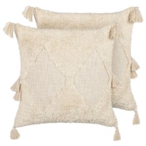 Lot de 2 coussins AVIUM Coton 45 x 45 cm Géométrique Touffeté Beige clair