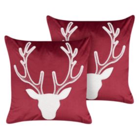 Lot de 2 coussins BICOCCA Velours 45 x 45 cm Animal Broderie Rouge foncé