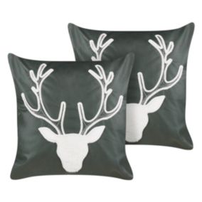 Lot de 2 coussins BICOCCA Velours 45 x 45 cm Animal Broderie Vert foncé