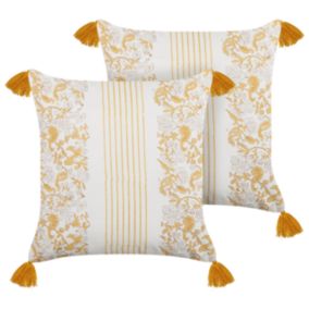 Lot de 2 coussins BILOBA Coton 45 x 45 cm Floral Impression en bloc Jaune