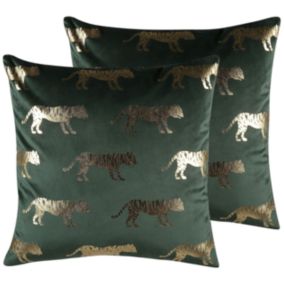 Lot de 2 coussins BLUEBELL Velours 45 x 45 cm Animal Vert foncé