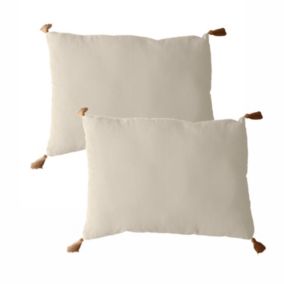 Lot de 2 coussins bohème, rectangulaire 50x70 cm, écru 100% coton, collection Panama, CMADECO