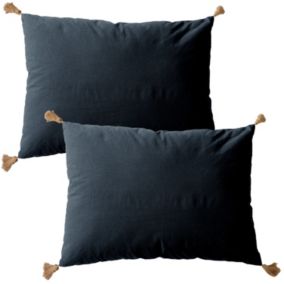 Lot de 2 coussins bohème, rectangulaire 50x70 cm, gris foncé, 100% coton, collection Panama, CMADECO