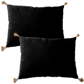 Lot de 2 coussins bohème, rectangulaire 50x70 cm, noir, 100% coton, collection Panama, CMADECO