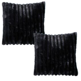 Lot de 2 coussins carré, fausse fourrure côtelée, 40x40cm, noir, collection Matisse, CMADECO