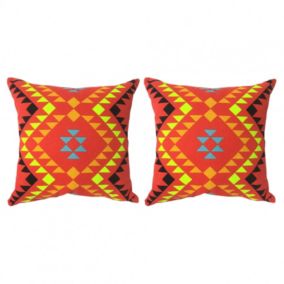 Lot de 2 coussins carrés au motif tribal rouge 45 x 45 cm - TRIBE