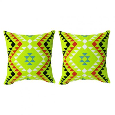 Lot de 2 coussins carrés au motif tribal vert 45 x 45 cm - TRIBE