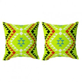 Lot de 2 coussins carrés au motif tribal vert 45 x 45 cm - TRIBE