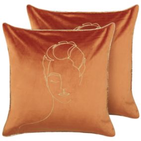 Lot de 2 coussins CROCUS Velours 45 x 45 cm Abstrait Orange