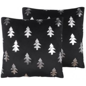 Lot de 2 coussins CUPID Velours 45 x 45 cm Motif de plante Noir