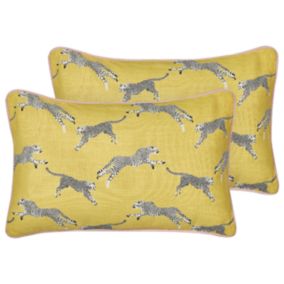 Lot de 2 coussins décoratifs avec imprimé guépard en coton 30 x 50 cm jaune ARALES
