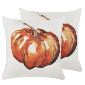 Lot de 2 coussins décoratifs CURBITA Velours 45 x 45 cm Beige Motif de plante