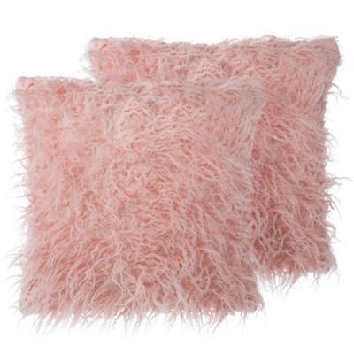 Lot de 2 coussins décoratifs DAISY Fourrure synthétique 45 x 45 cm Rose Unicolore