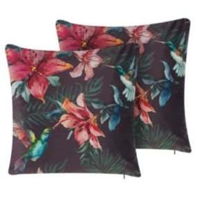 Lot de 2 coussins décoratifs DICHONDRA Velours 45 x 45 cm Multicolore Motif floral