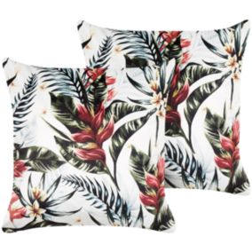 Lot de 2 coussins décoratifs EDELWEISS Velours 45 x 45 cm Multicolore Motif de plante