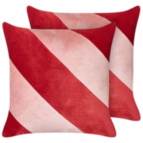 Lot de 2 coussins décoratifs en velours rouge et rose 45 x 45 cm BORONIA