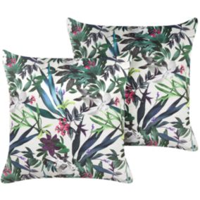 Lot de 2 coussins décoratifs GASTERIA Velours 45 x 45 cm Vert Motif de plante