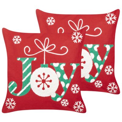 Lot de 2 coussins décoratifs GINGERBREAD 45 x 45 cm Coton Rouge Motif de Noël