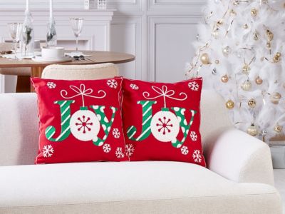 Lot de 2 coussins décoratifs GINGERBREAD 45 x 45 cm Coton Rouge Motif de Noël