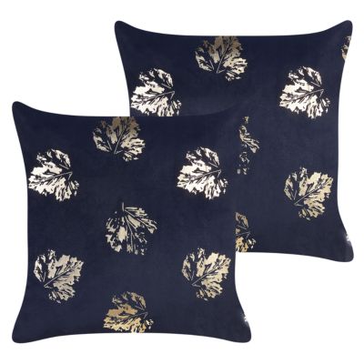 Lot de 2 coussins décoratifs GOLDENROD 45 x 45 cm Velours Noir Motif de plante