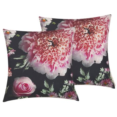 Lot de 2 coussins décoratifs HEDERA 45 x 45 cm Noir Motif floral