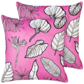 Lot de 2 coussins décoratifs MALVA Velours 45 x 45 cm Rose Motif floral