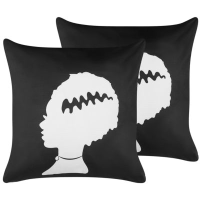Lot de 2 coussins décoratifs MANDEVILLA 45 x 45 cm Velours Noir Motif abstrait