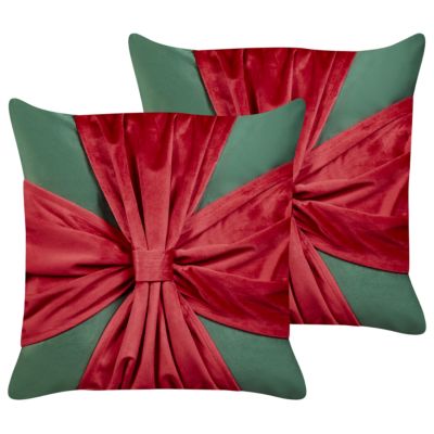 Lot de 2 coussins décoratifs MARSHMALLOW Velours 45 x 45 cm Rouge Vert Motif de Noël