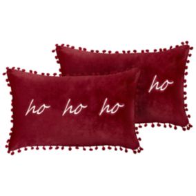 Lot de 2 coussins décoratifs MOCHI Velours 30 x 50 cm Rouge Motif de Noël
