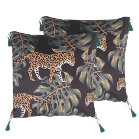 Lot de 2 coussins décoratifs motif léopard 45 x 45 cm noir / vert KUHI