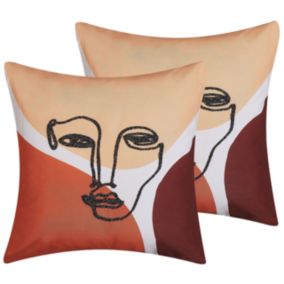 Lot de 2 coussins décoratifs à motif visage multicolore brodés 45 x 45 cm RUDBEKIA