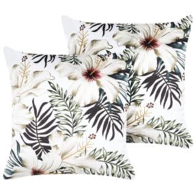 Lot de 2 coussins décoratifs OKRA Velours 45 x 45 cm Multicolore Motif de plante