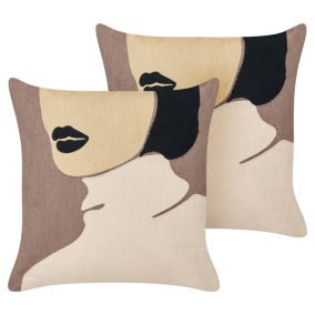 Lot de 2 coussins décoratifs SILPHIUM Coton 45 x 45 cm Marron Motif abstrait