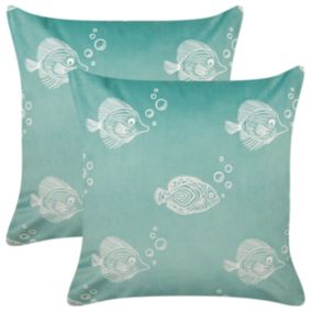 Lot de 2 coussins décoratifs SOLIDAGO Velours 45 x 45 cm Vert Motif animal