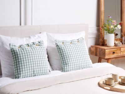 Lot de 2 coussins décoratifs TALYA 45 x 45 cm Vert menthe À carreaux