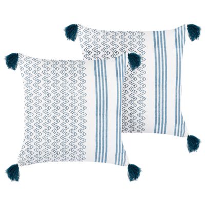 Lot de 2 coussins décoratifs TILIA Coton 45 x 45 cm Bleu Motif géométrique