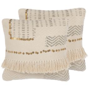 Lot de 2 coussins décoratifs VAYALI Coton 45 x 45 cm Beige À rayure