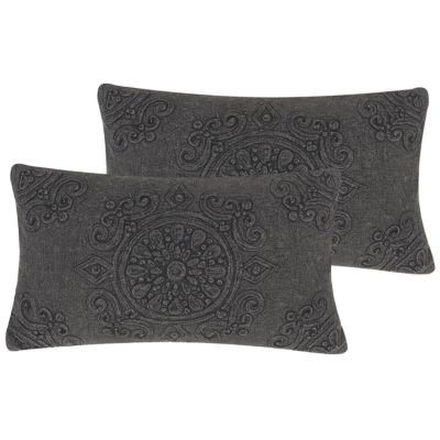 Lot de 2 coussins décoratifs VELOOR 30 x 50 cm Coton Gris foncé Motif oriental