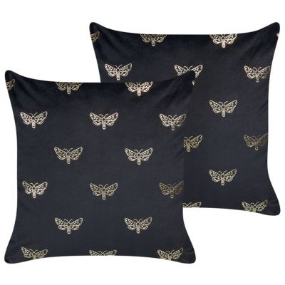 Lot de 2 coussins décoratifs YUZURI 45 x 45 cm Velours Noir Motif animal