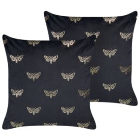 Lot de 2 coussins décoratifs YUZURI Velours 45 x 45 cm Noir Motif animal