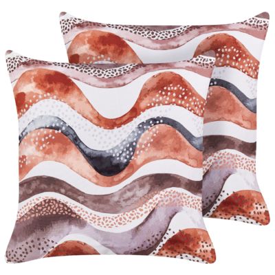 Lot de 2 coussins d'extérieur SEBORGA Motif abstrait 45 x 45 cm Marron