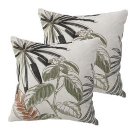 Lot de 2 Coussins déhoussables, carré 40x40cm, Multicouleur, Motif Jungle Tropical, Collection Mambo, CMADECO