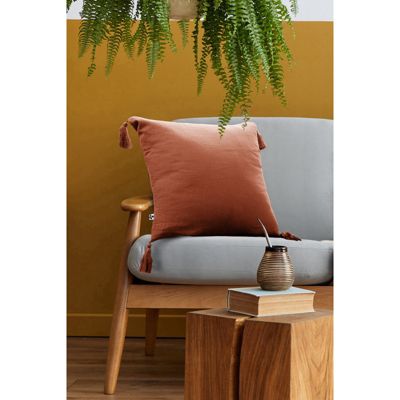 Lot de 2 coussins double gaze de coton terracotta avec pompons - PEPA