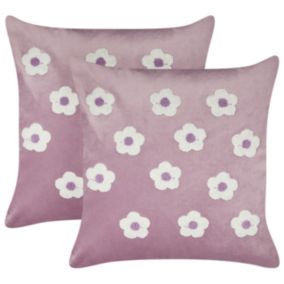 Lot de 2 coussins ECHINACEA Velours 45 x 45 cm Floral Broderie Violet