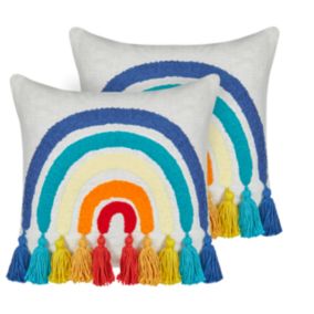 Lot de 2 coussins en coton brodé à motif d'arc-en-ciel multicolore 45 x 45 cm DORSTENIA