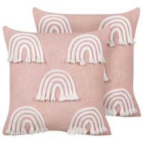 Lot de 2 coussins en coton brodé à motif d'arc-en-ciel rose 45 x 45 cm LEEA