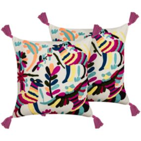 Lot de 2 coussins en coton multicolore avec motif animal brodé 50 x 50 cm RAINGANJ