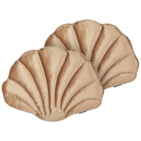 Lot de 2 coussins en forme de coquillage en velours beige 47 x 35 cm CONSOLIDA