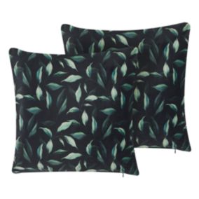 Lot de 2 coussins en velours avec motif feuilles 45 x 45 cm vert et noir TOADFLAX